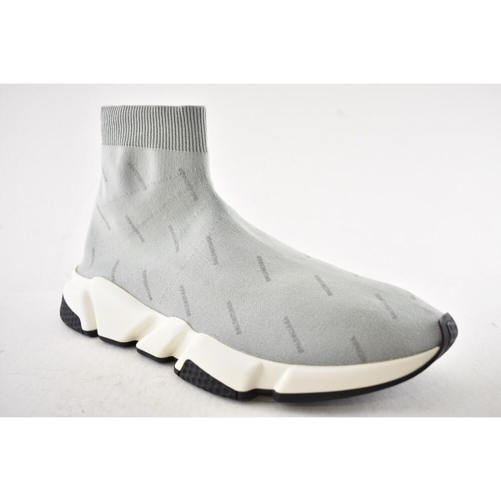 Balenciaga Mens Speed Sock Grey Reflective All Over Logo High Top Sneaker 44 11 - Picture 4 of 12